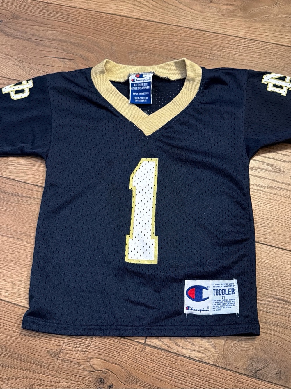 Vintage Champion Toddler Navy Football Jersey with Gold Trim & White Number